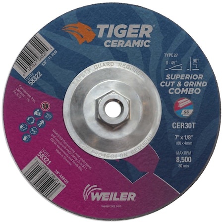 Weiler 7 x 1/8 TIGER CERAMIC Type 27 Cut/Grind Combo Wheel CER30T
